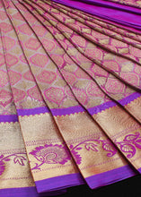 Load image into Gallery viewer, Enchanting Light Pink, Violet, and Dark Blue Silk Saree with Copper Zari - A Symphony of Colors and Elegance!
