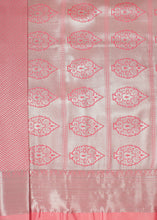 Load image into Gallery viewer, Sublime Grace: Pastel Peach Silk Saree with Silver Zari Embellishments
