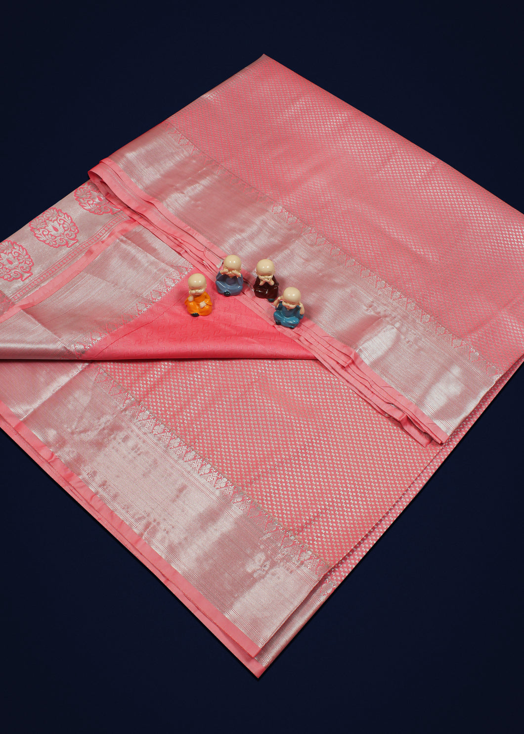 Sublime Grace: Pastel Peach Silk Saree with Silver Zari Embellishments