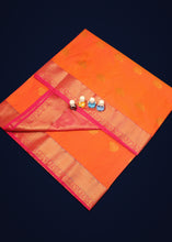 Load image into Gallery viewer, Pumpkin Orange Saree with Magenta Pink Pallu and Golden Zari Embellishments
