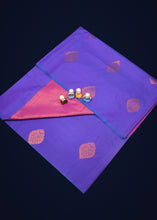 Load image into Gallery viewer, Majestic Allure: Royal Blue Soft Silk Saree with Hot Pink Pallu and Golden Zari Work
