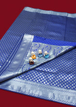 Load image into Gallery viewer, Majestic Allure: Royal Blue Silk Saree with Silver Zari Embellishments
