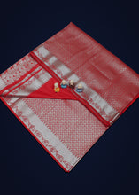 Load image into Gallery viewer, Radiant Allure: Red Silk Saree with Silver Zari Embellishments
