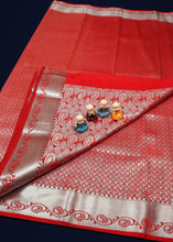 Load image into Gallery viewer, Radiant Allure: Red Silk Saree with Silver Zari Embellishments
